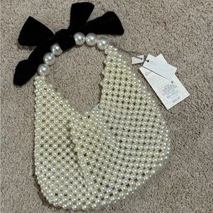 a new day Pearl Beaded Mini Bag with Black Bow